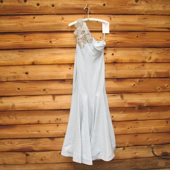 Mac Duggal 11810 Womens Blue Crepe One Shoulder Gown Dress With Flower - Picture 5 of 14